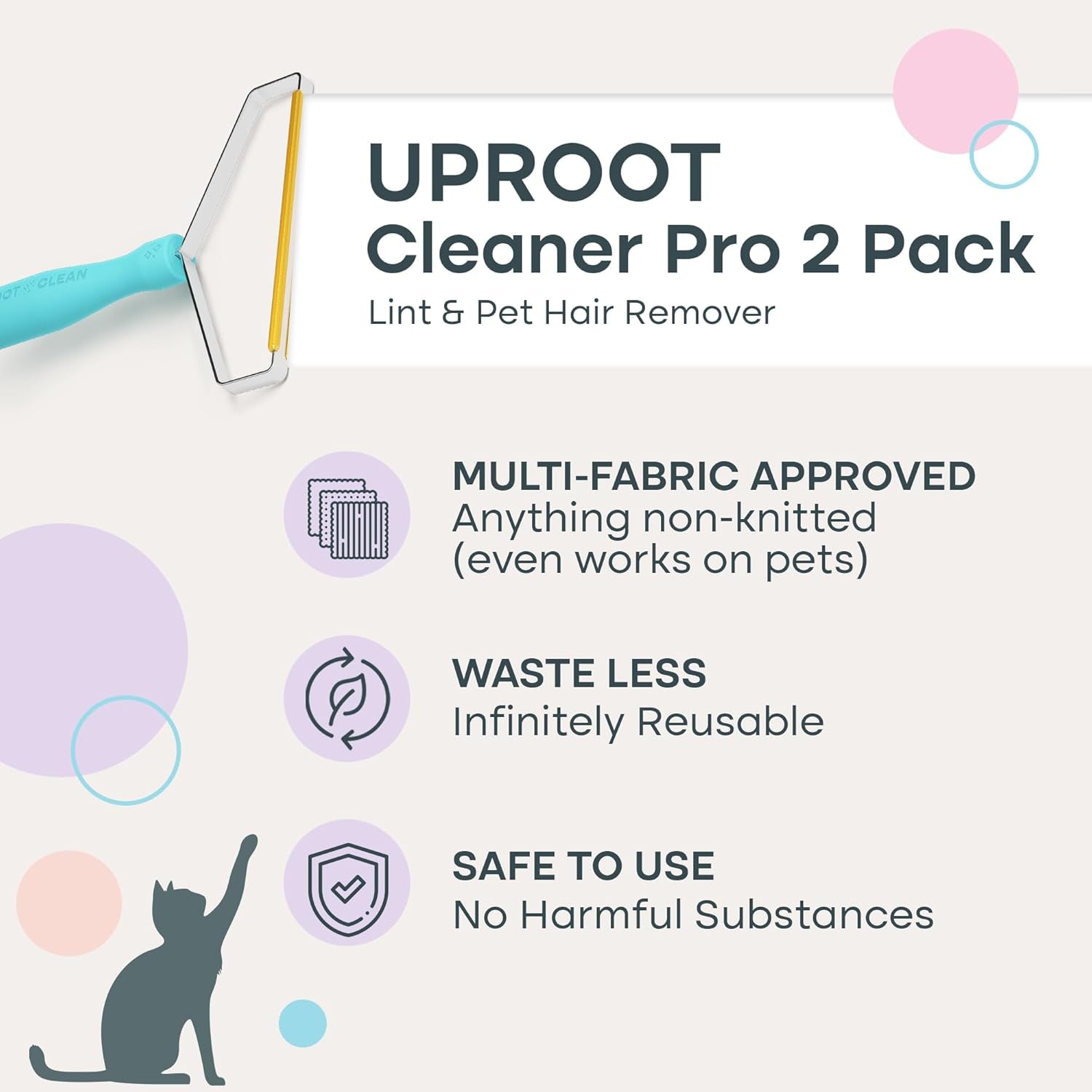 Uproot Cleaner Pro Pet Hair Remover - Reusable Cat Hair Remover - Dog Hair Remover Multi-Fabric Edge and Carpet Scraper by Uproot Clean - for Furniture, Pet Towers, + More - Gets Every Hair