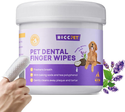 Teeth Cleaning Wipes for Dogs & Cats, Remove Bad Breath by Removing Plaque and Tartar Buildup, Disposable Dog Finger Toothbrush Gentle Pet Dental Care Wipes, 50 Counts, (Mint Scent)