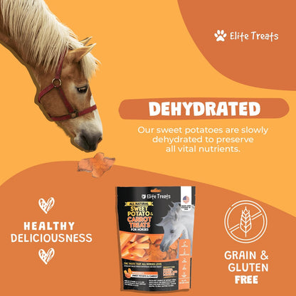 Horse Treats - Sweet Potato & Carrot, All Natural, Dehydrated Treat, Made in the USA for Horses, Ponies, Donkeys, Made with Real Sweet Potato Slices and Carrot Concentrate