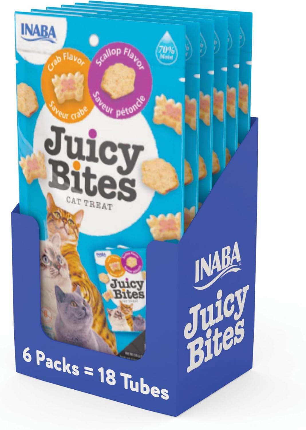 INABA Juicy Bites, Moist & Chewy Cat Treats with Vitamin E and Green Tea Extract, 0.4 Ounces per Pouch, 18 Pouches (3 per Bag)