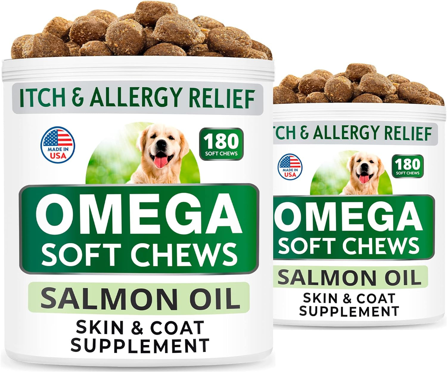 BARK&SPARK Omega 3 for Dogs - 180 Fish Oil Treats for Dog Shedding, Skin Allergy, Itch Relief, Hot Spots Treatment - Joint Health - Skin and Coat Supplement - EPA & DHA Fatty Acids