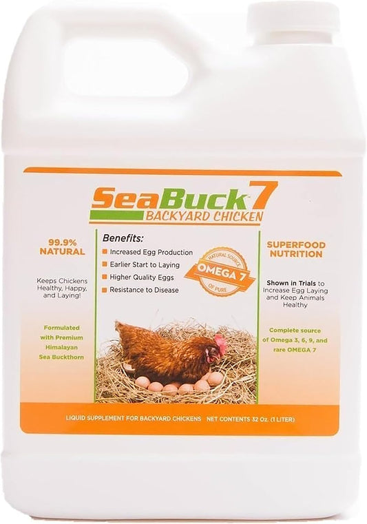 Seabuck 7 Chicken & Bird Supplement with Sea Buckthorn to Improve Egg Quality (1-Month Supply for 20 Chickens) - Earlier Laying, Egg Production Booster & Higher Quality Eggs