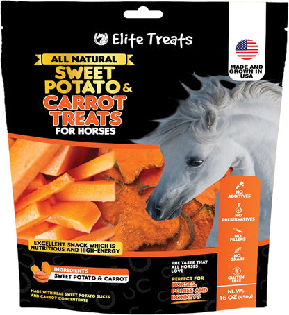 Horse Treats - Sweet Potato & Carrot, All Natural, Dehydrated Treat, Made in the USA for Horses, Ponies, Donkeys, Made with Real Sweet Potato Slices and Carrot Concentrate