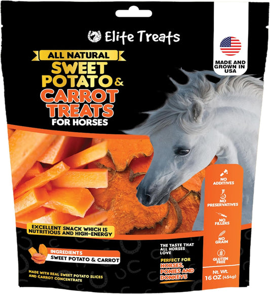 Horse Treats - Sweet Potato & Carrot, All Natural, Dehydrated Treat, Made in the USA for Horses, Ponies, Donkeys, Made with Real Sweet Potato Slices and Carrot Concentrate