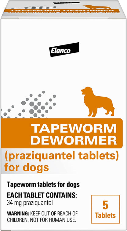 Elanco Tapeworm Dewormer (Praziquantel Tablets) for Dogs, 5 Count (Pack of 1) Praziquantel Tablets for Dogs and Puppies 4 Weeks and Older