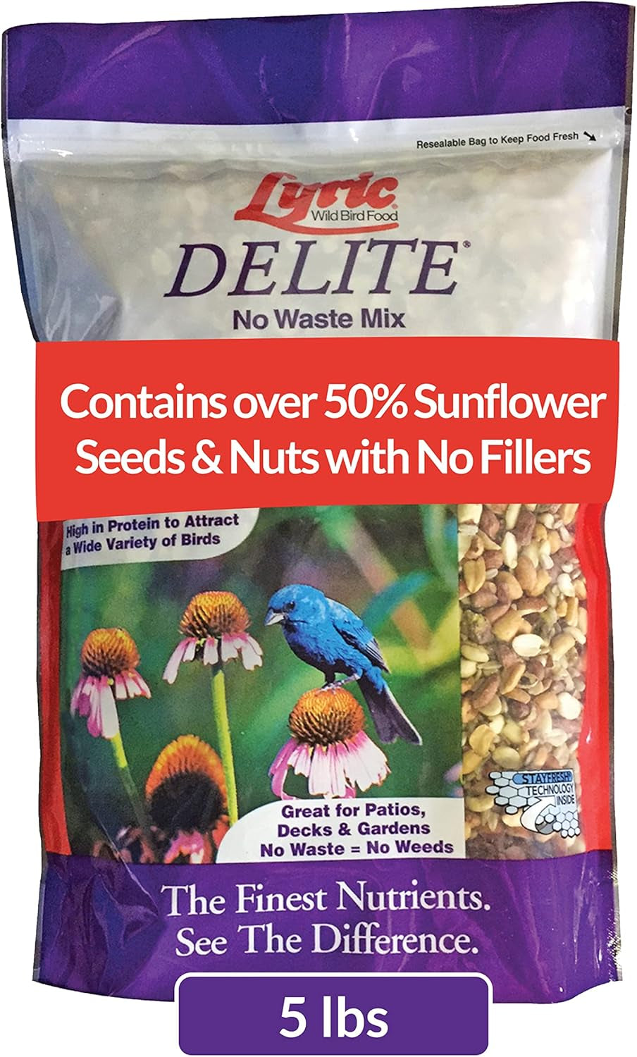 Lyric Delite Wild Bird Seed - No Waste Bird Food Mix with Shell-Free Nuts & Seeds - Attracts Buntings, Chickadees & Finches