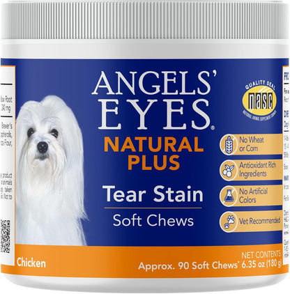 Angels’ Eyes Natural Tear Stain Prevention Soft Chews for Dogs, Chicken Flavor, for All Breeds, No Wheat No Corn, Daily Supplement, Proprietary Formula