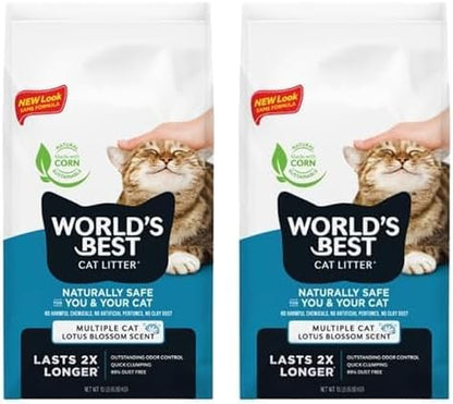 WORLD'S BEST CAT LITTER Multiple Cat Lotus Blossom Scented - Natural Ingredients, Quick Clumping, Flushable, 99% Dust Free & Made in USA - Floral Fragrance & Long-Lasting Odor Control