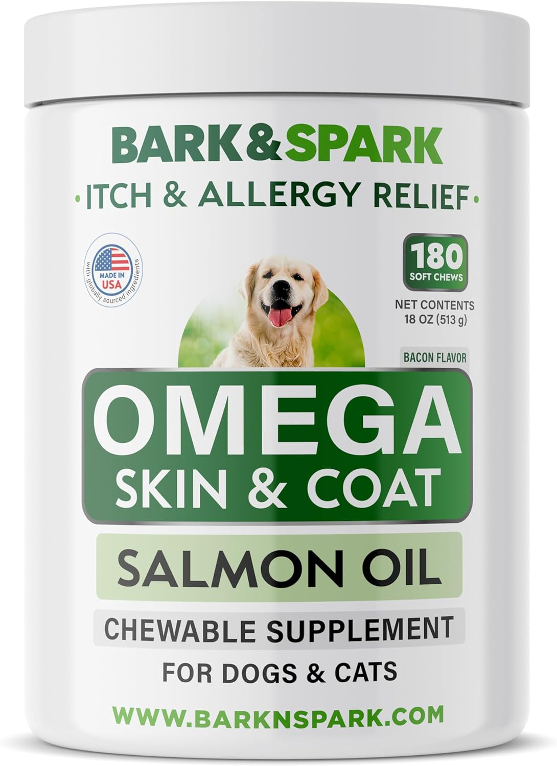 BARK&SPARK Omega 3 for Dogs - 180 Fish Oil Treats for Dog Shedding, Skin Allergy, Itch Relief, Hot Spots Treatment - Joint Health - Skin and Coat Supplement - EPA & DHA Fatty Acids