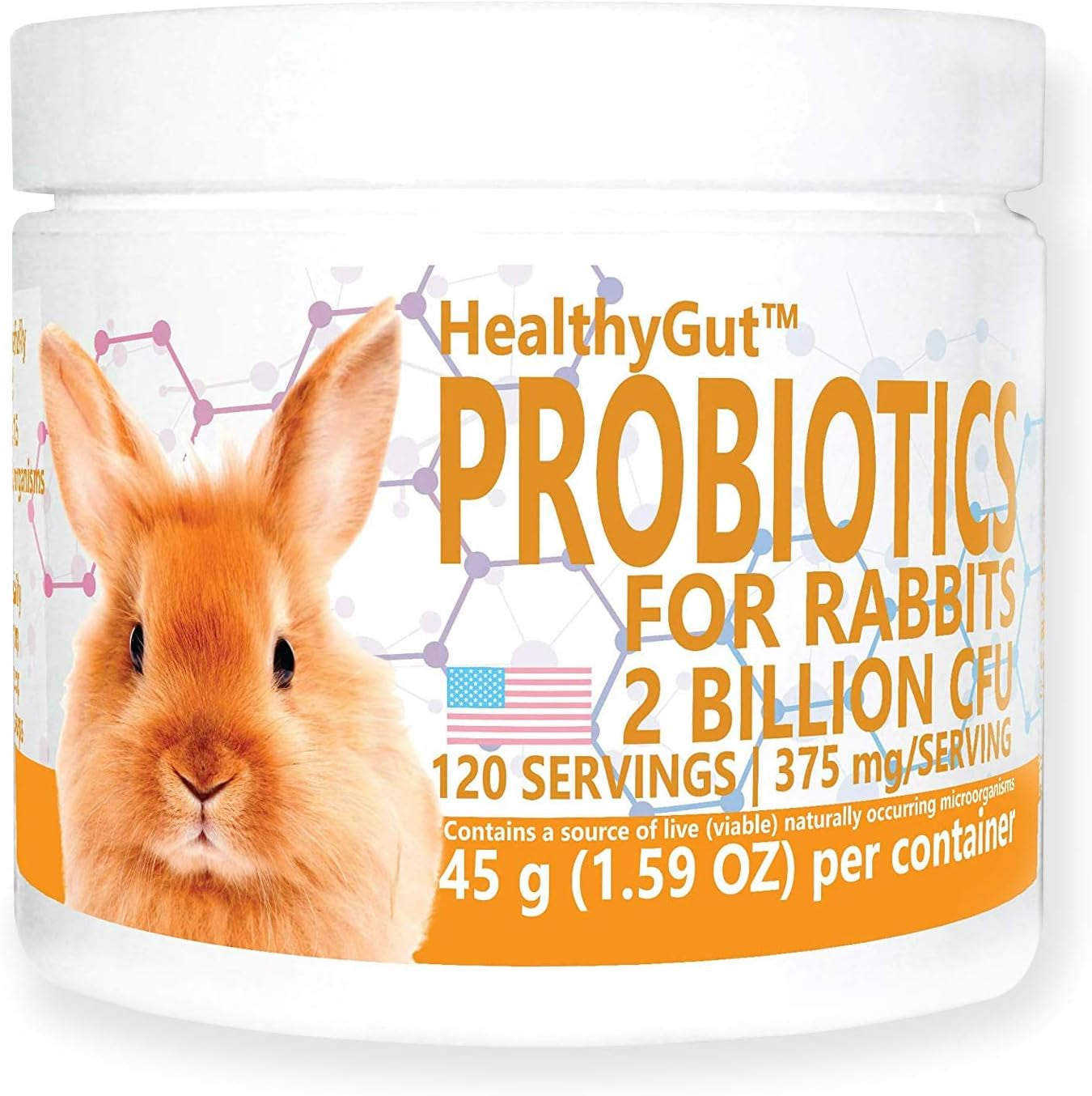 Healthygut™ Probiotics for Rabbits Dietary Supplement, All-Natural Digestive System Formula (600 Servings)