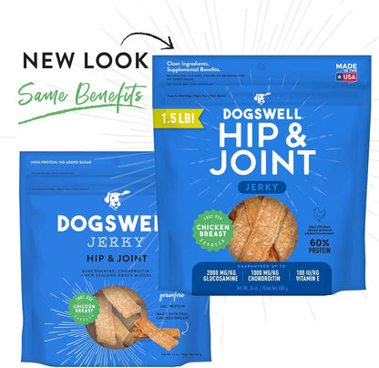 Dogswell Jerky Hip and Joint Dog Treats Grain Free Made in USA Only, Glucosamine and Chondroitin