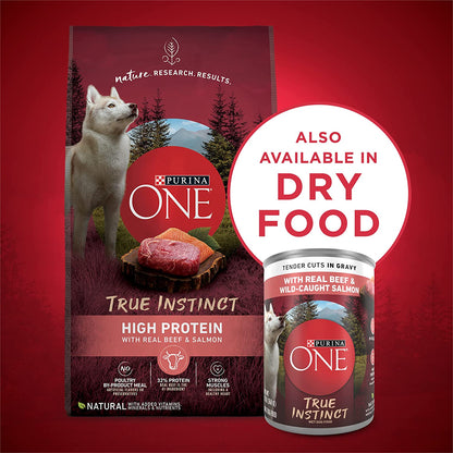 High Protein Wet Dog Food True Instinct Tender Cuts in Dog Food Gravy with Real Beef and Wild-Caught Salmon - (Pack of 12) 13 Oz. Cans