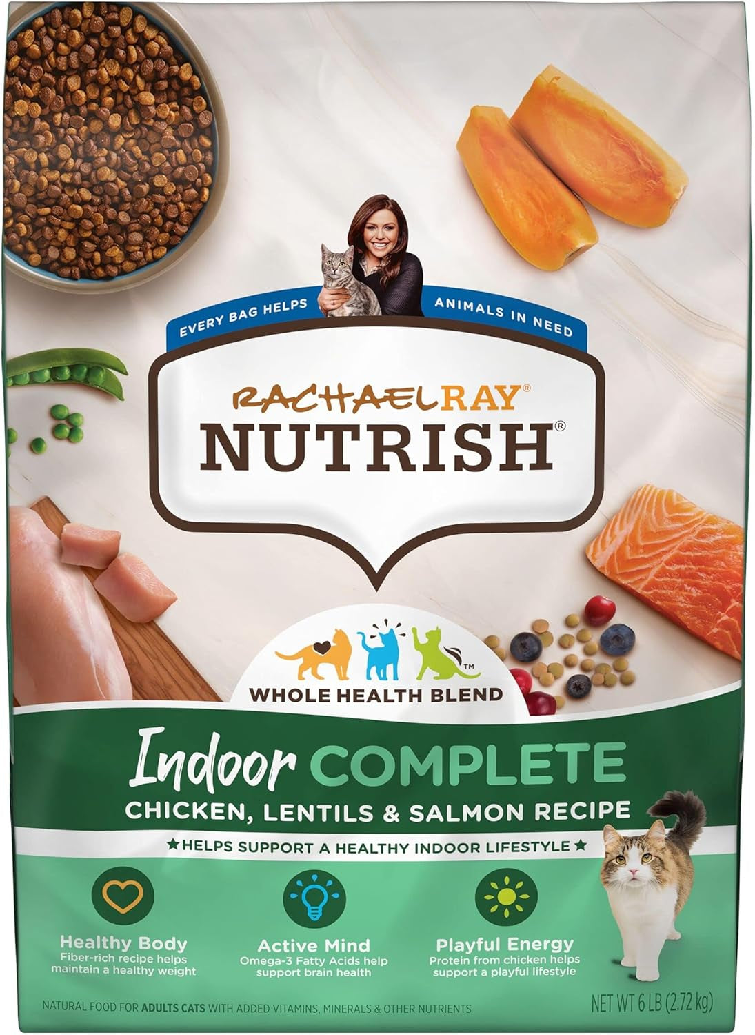 Rachael Ray Nutrish Indoor Complete Premium Natural Dry Cat Food, Chicken with Lentils & Salmon Recipe (Packaging May Vary)