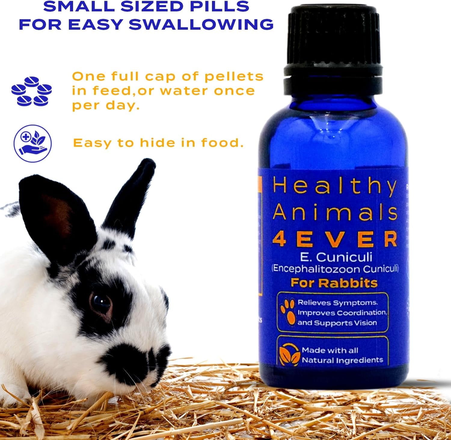 Healthy Animals 4Ever All-Natural Rabbit E. Cuniculi Infection Treatment, Homeopathic Support for E. Cuniculi, Preventive Health Solution, Rabbit Immunity Boosting Tablets, 300 Count