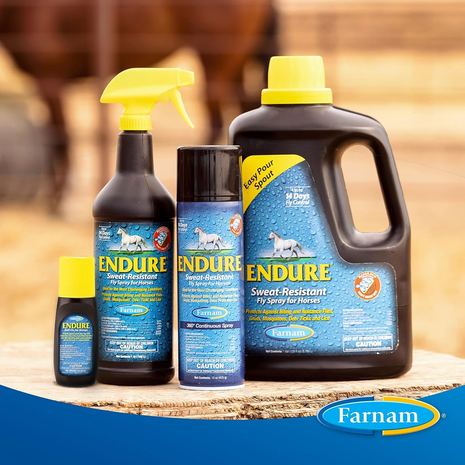 Farnam Endure Sweat-Resistant Horse Fly Spray, Kills, Repels, Protects, 128 Ounces, Easy Pour Gallon Refill