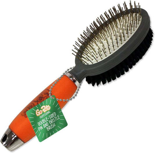 Double-Sided Pin & Bristle Brush, Deshedding & Dematting Tool for Dogs & Cats, Undercoat Rake for Short & Long Hair, Removes Mats, Dirt & Loose Fur, Promotes Healthy Coat, Ergonomic Handle