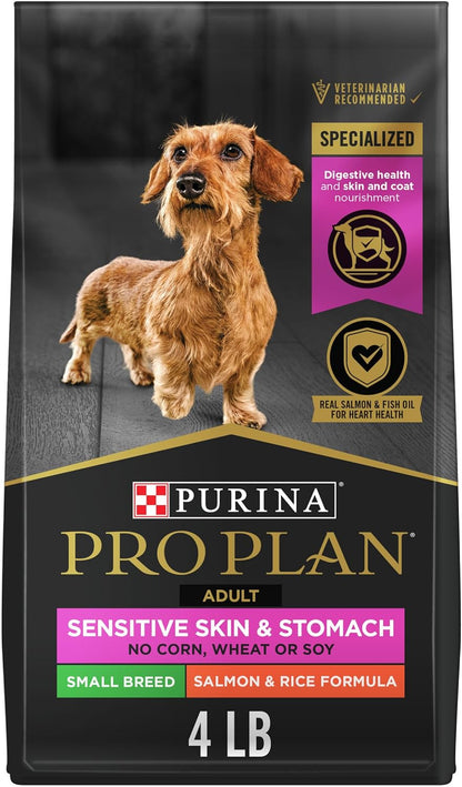 Purina Pro Plan Sensitive Skin and Stomach Dog Food Small Breed, Adult Salmon & Rice Formula - 4 Lb. Bag