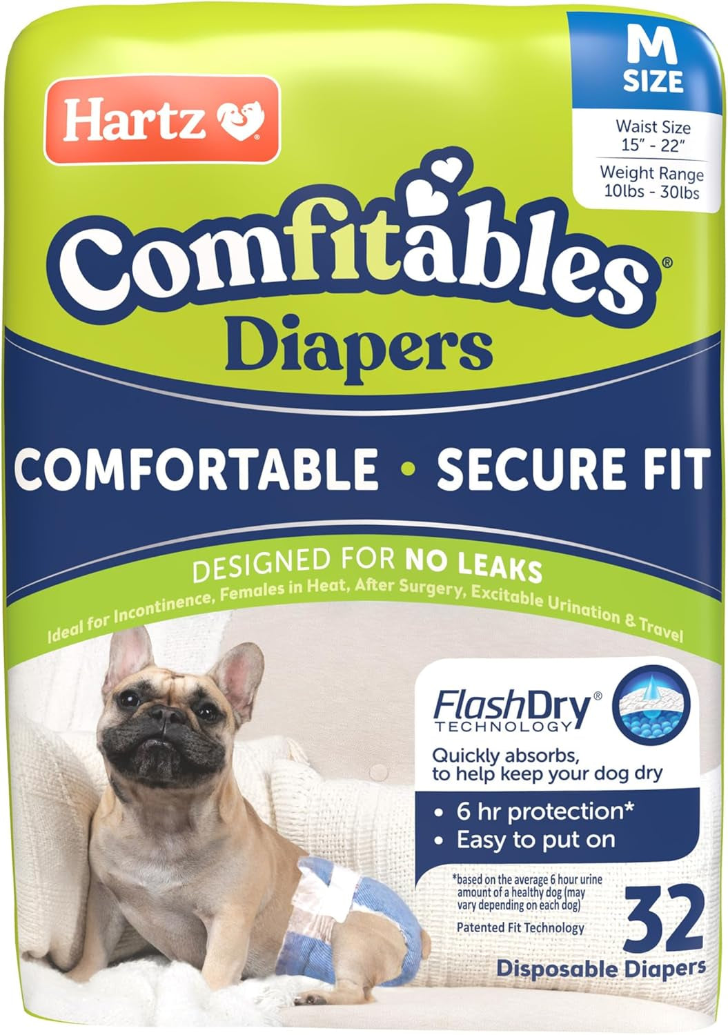 Hartz® Comfitables® Disposable Dog Diapers, Comfortable & Secure Fit, Easy to Put On, Super Absorbent Male and Female Diaper