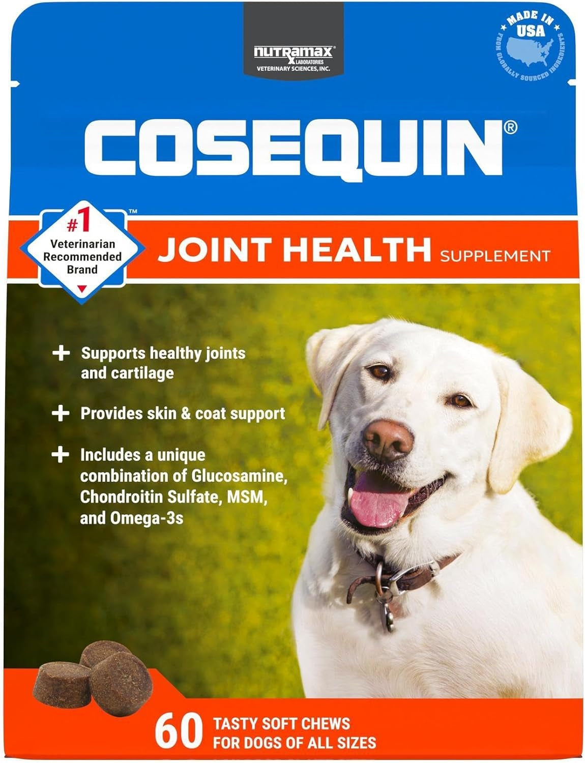 Nutramax Cosequin Joint Health Supplement for Dogs - with Glucosamine, Chondroitin, MSM, and Omega-3'S, 60 Soft Chews