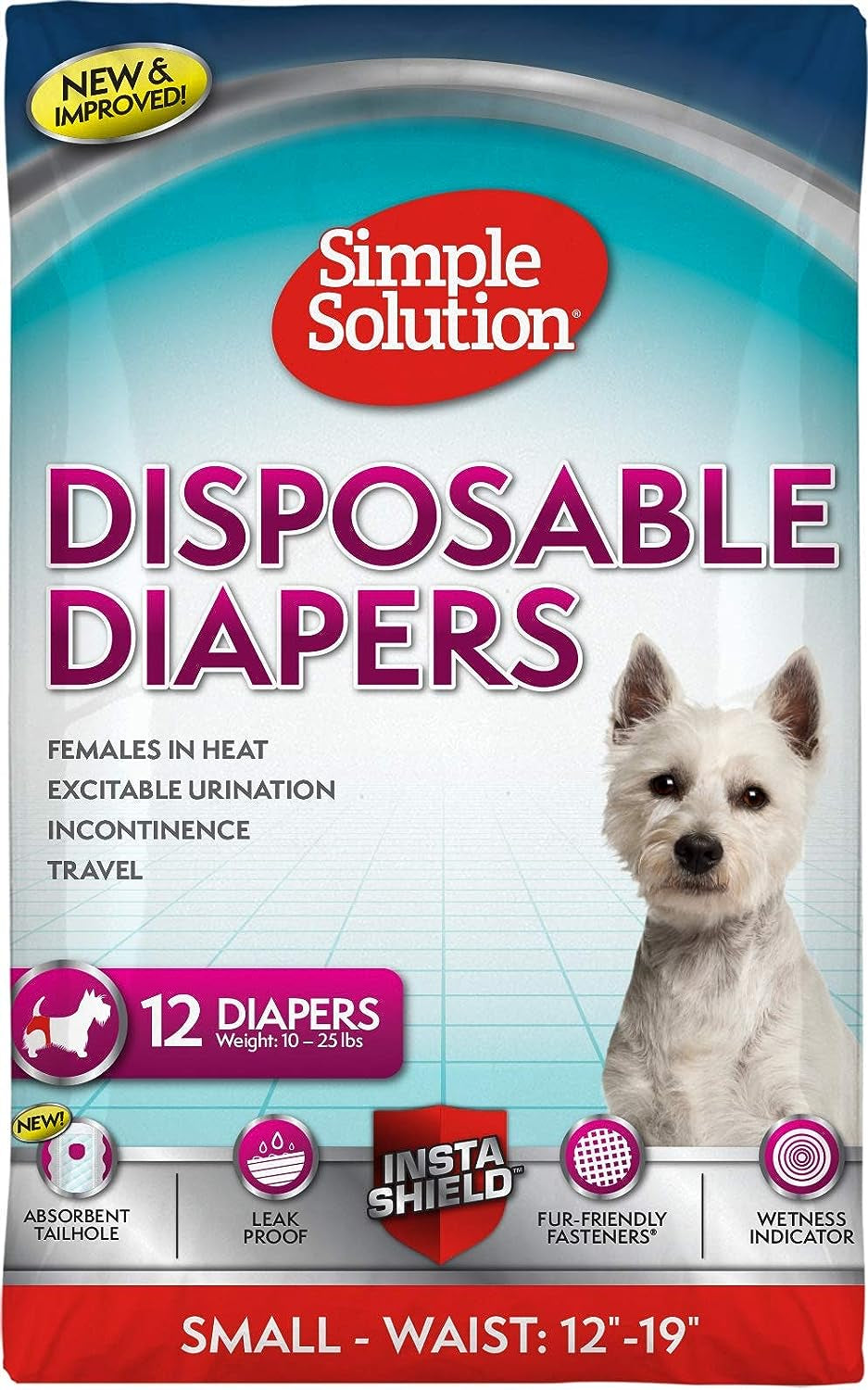 Simple Solution Disposable Dog Diapers for Female Dogs, True Fit, Absorbent, Leak Proof with Wetness Indicator, XL Puppy & Doggie Period Pad and Pee Diaper, for Large Pets