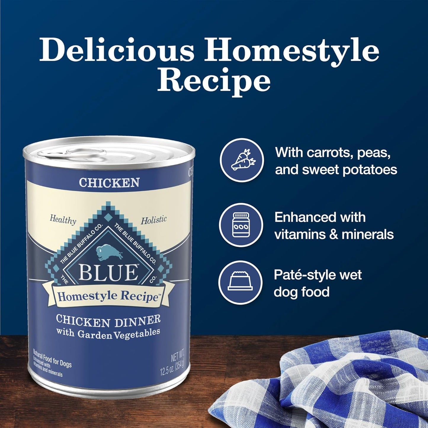 Blue Buffalo Homestyle Recipe Adult Wet Dog Food, Made with Natural Ingredients, Chicken Dinner with Garden Vegetables