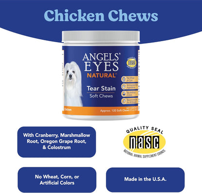 Angels’ Eyes Natural Tear Stain Prevention Soft Chews for Dogs, Chicken Flavor, for All Breeds, No Wheat No Corn, Daily Supplement, Proprietary Formula