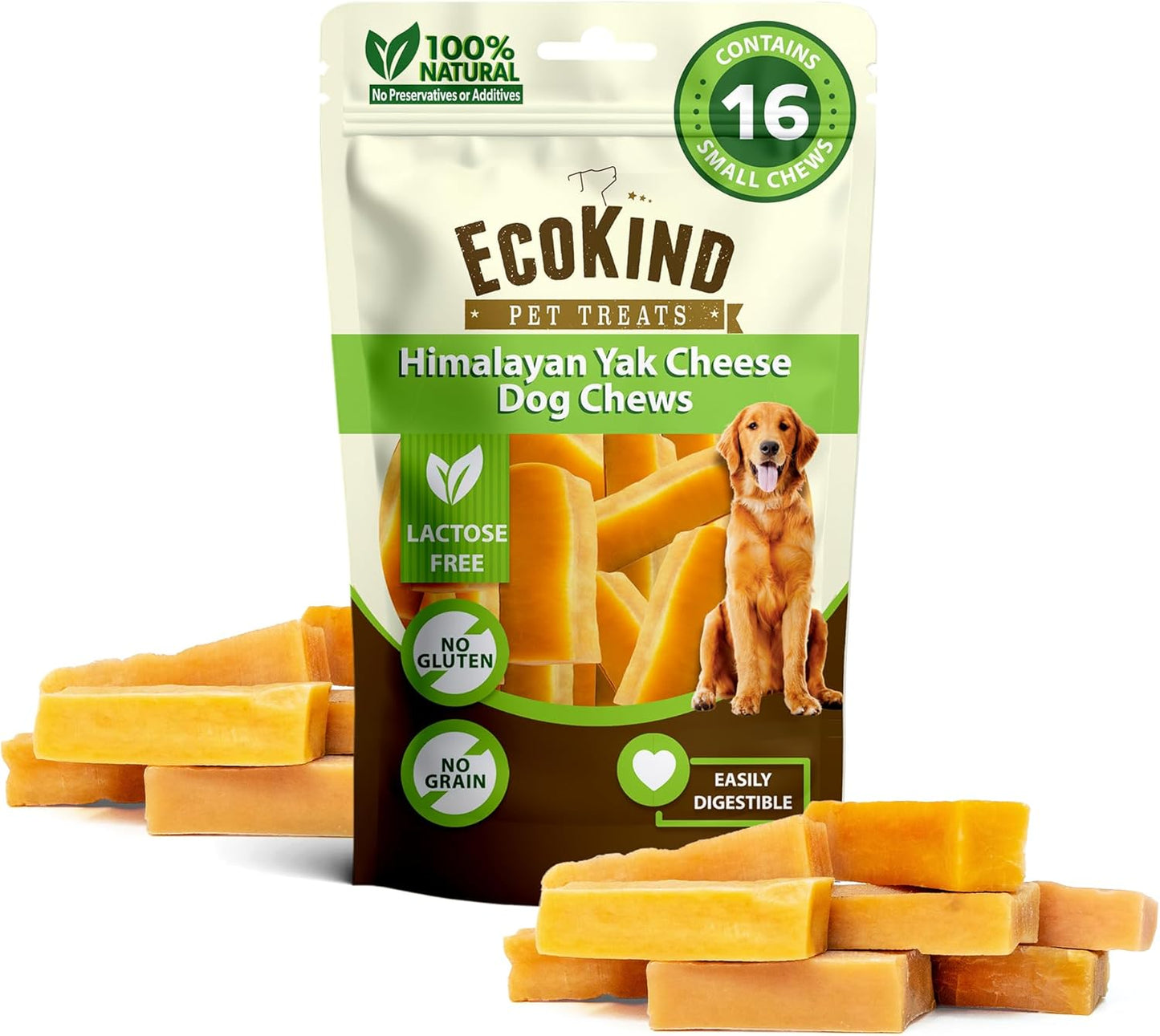 Ecokind Premium Gold Yak Cheese Himalayan Dog Chews, Dog Treats Large Breed, All Natural, High Protein, for Aggressive Chewers