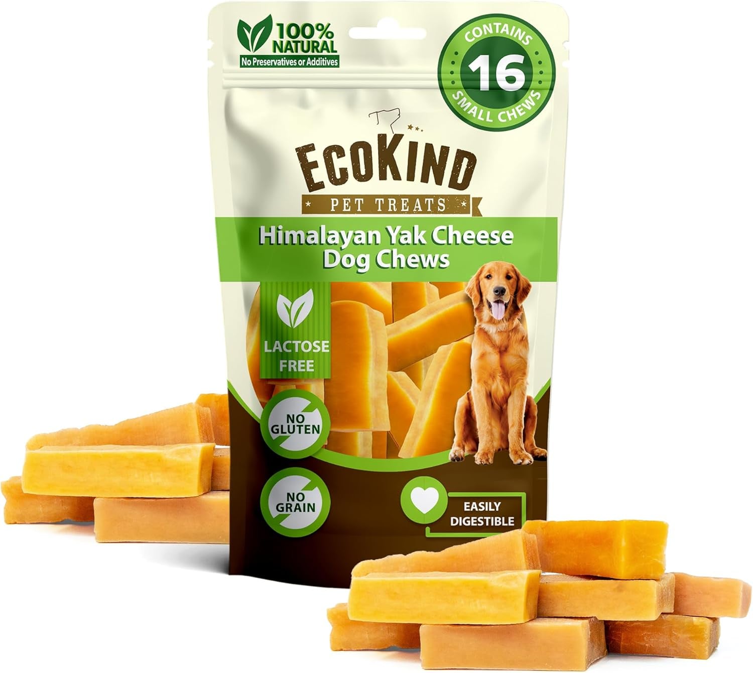 Ecokind Premium Gold Yak Cheese Himalayan Dog Chews, Dog Treats Large Breed, All Natural, High Protein, for Aggressive Chewers