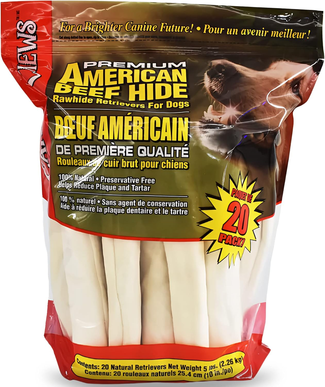 Canine Chews Dog Rawhide Retriever Rolls - Dog Rawhide Chews - 100% Usa-Sourced Natural Beef Raw Hide Dog Bones for Large Dogs - Healthy Single-Ingredient Rawhide Bones Treat