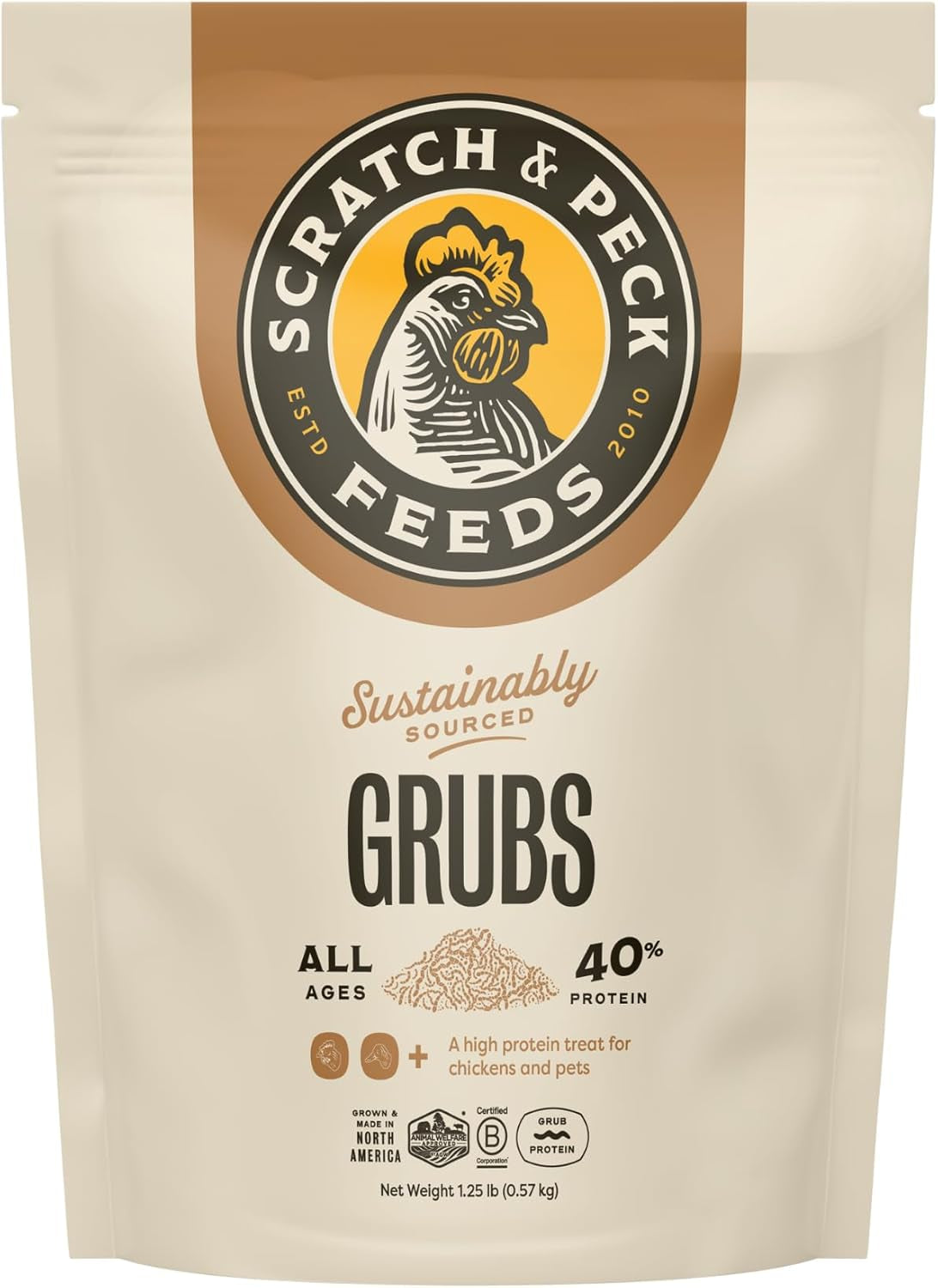 Scratch and Peck Feeds Cluckin’ Good Grubs for Chickens - Sustainably Grown in North America - Natural High Protein, Calcium Dense - Dried Black Soldier Fly Larvae Bird Treats - 3.5-Lbs