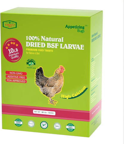 Amzey Dried Black Soldier Fly Larva/Dried Mealworms - 100% Natural BSF Larvae - 85X More Calcium than Mealworms - High Calcium Treats for Chickens, Birds, Hens, Ducks