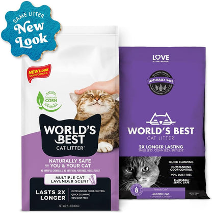 WORLD'S BEST CAT LITTER Multiple Cat Lavender Scented - Natural Ingredients, Quick Clumping, Flushable, 99% Dust Free & Made in USA - Calming Fragrance & Long-Lasting Odor Control