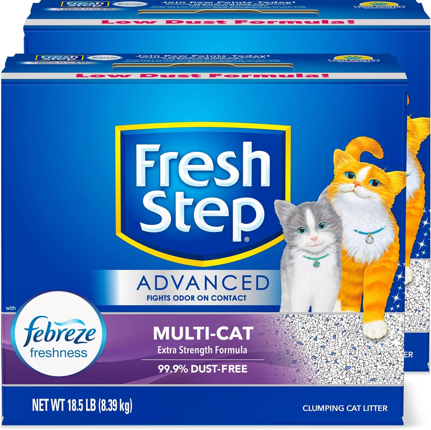 Fresh Step Advanced Multi-Cat Clumping Litter with Febreze Freshness, Fresh Step Clumping Cat Litter Extra Strength Formula with Guaranteed Odor Control