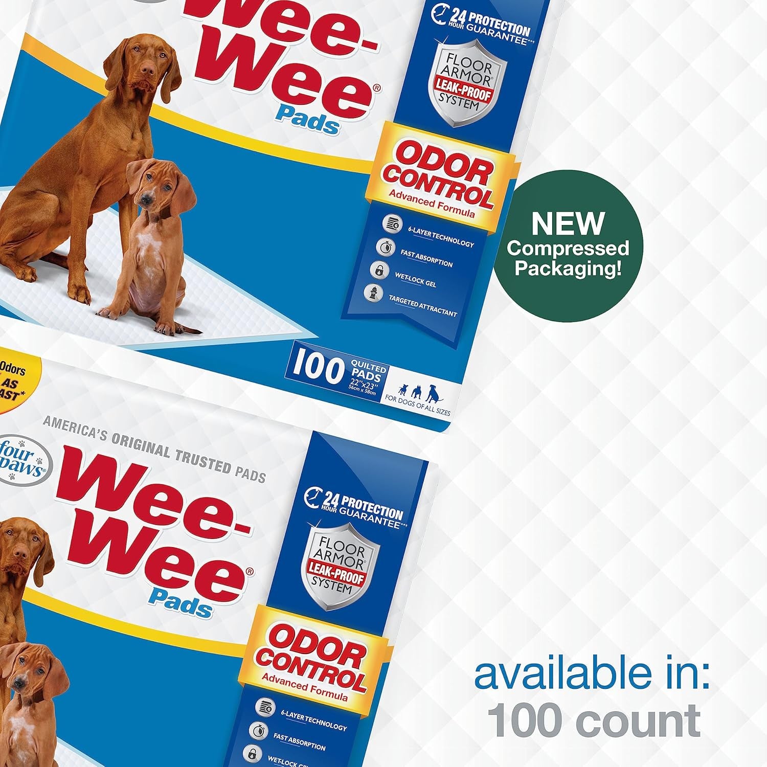 Four Paws Wee-Wee for Dogs of All Sizes, Leak-Proof Floor Protection Dog & Puppy Quilted Potty Training Pads, Unscented, 22" X 23"