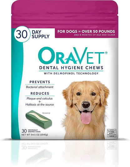 ORAVET Dental Chews for Dogs, Oral Care and Hygiene Chews (Large Dogs, over 50 Lbs.) Pink Pouch