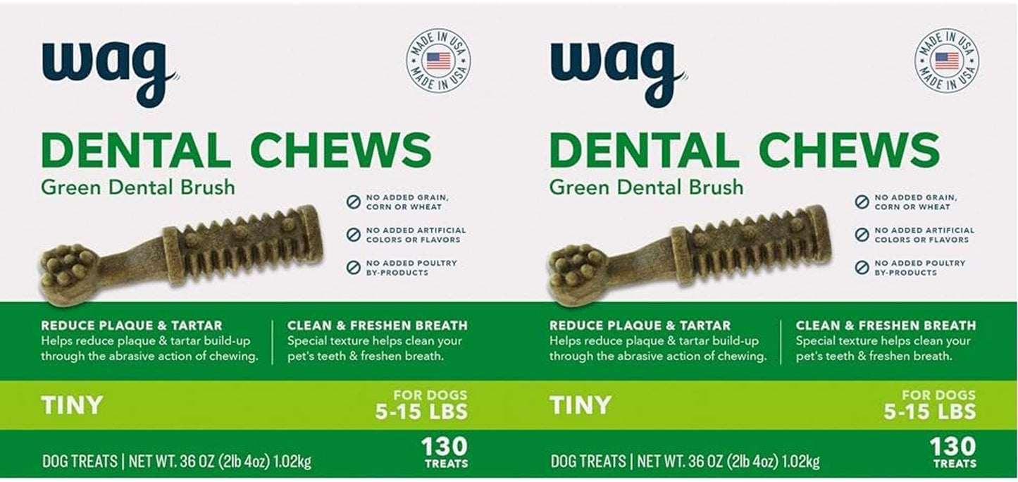 Amazon Brand - Wag Dental Chews - Green Dental Brush for Dogs, Unflavored