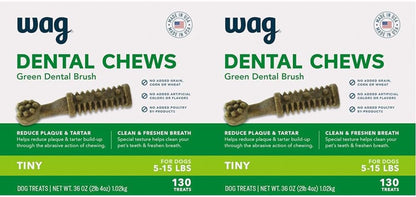 Amazon Brand - Wag Dental Chews - Green Dental Brush for Dogs, Unflavored