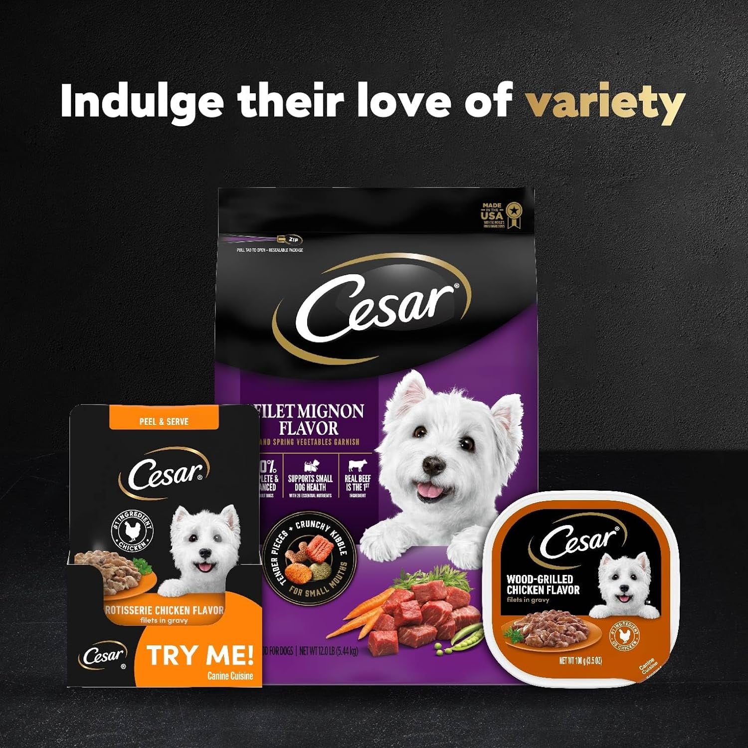 Cesar Filets in Gravy Wet Dog Food Filet Mignon Flavor, Rotisserie Chicken Flavor, and Wood-Grilled Chicken Flavor Variety Pack