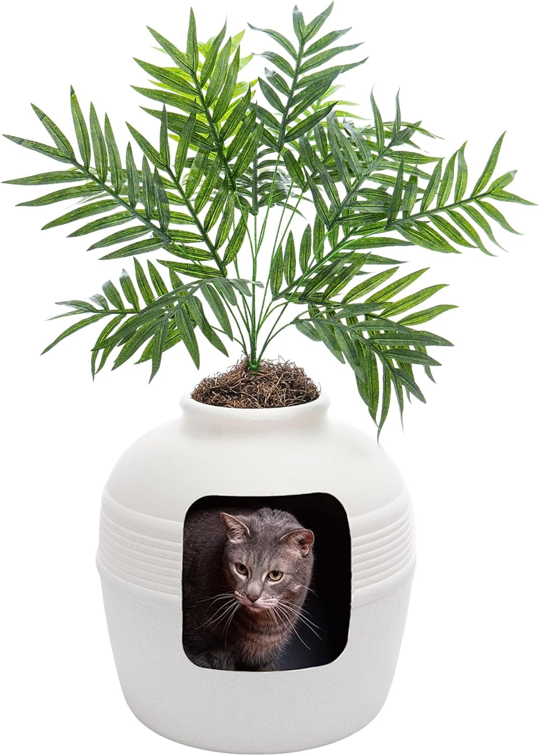 Good Pet Stuff, Original Hidden Litter Box & Reusable Liner Essentials Kit, round Enclosed Cat Planter Litter Box with Artificial Plants, Carbon Odor Filter System, Easy to Clean