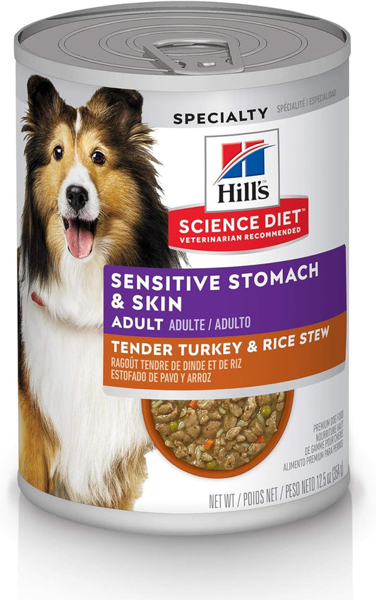 Wet Dog Food, Adult, Sensitive Stomach & Skin, Tender Turkey & Rice Stew