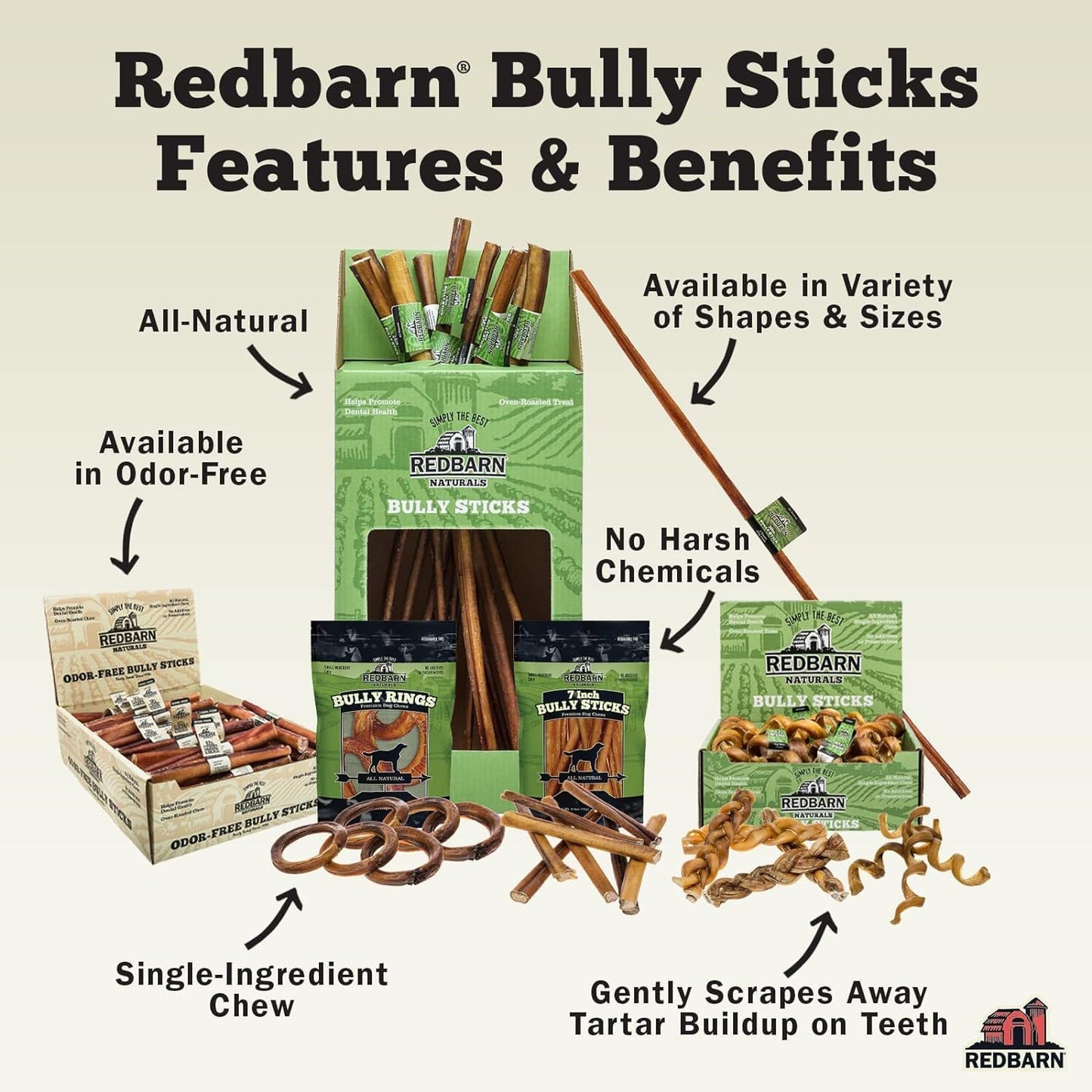 Redbarn Pet Products All Natural, Braided Bully Sticks for Small & Large Dogs - Healthy Long Lasting Beef Chews Variety Party Pack - Single Ingredient Low Odor Rawhide Free