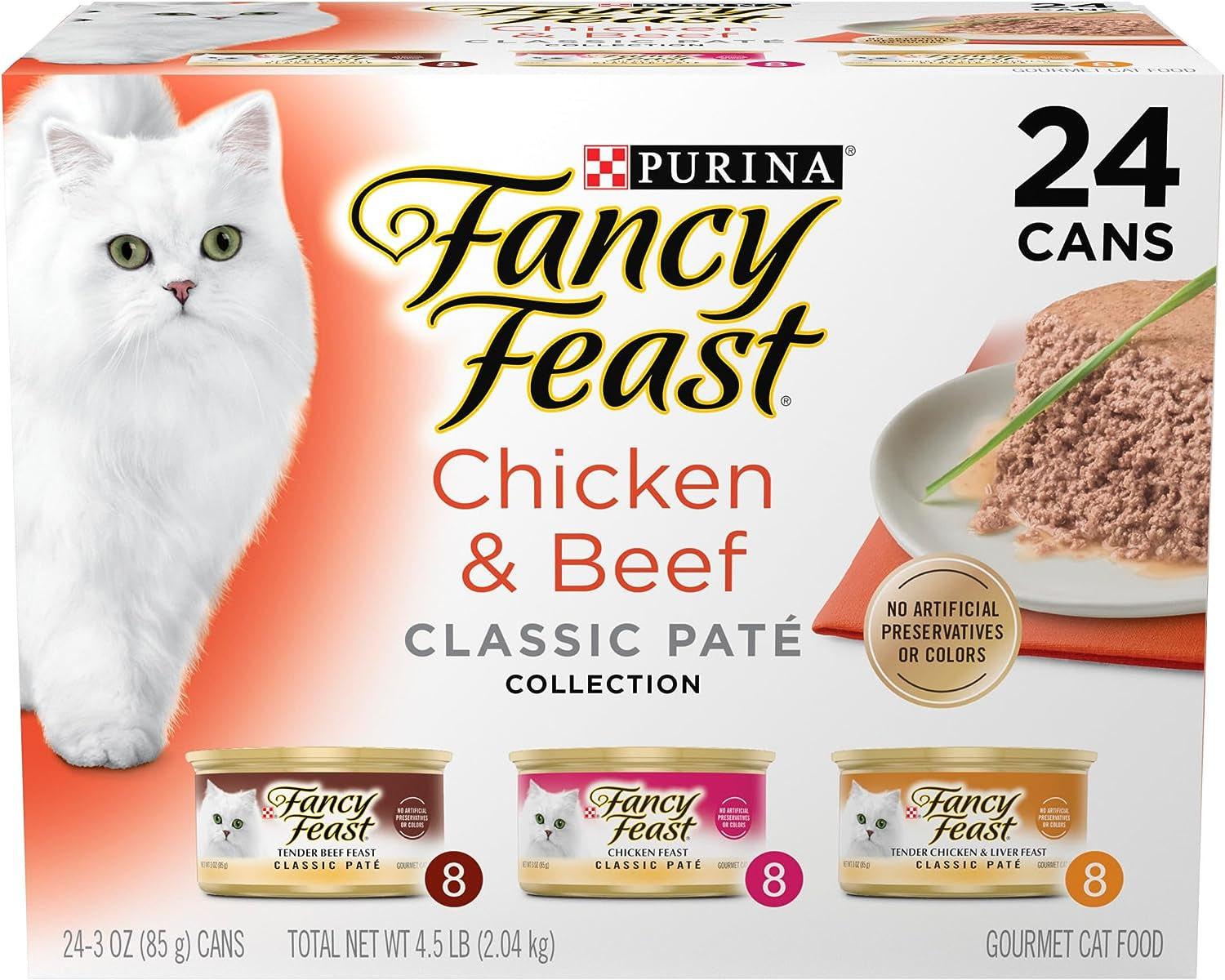 Poultry and Beef Feast Classic Pate Collection Grain Free Wet Cat Food Variety Pack - (Pack of 30) 3 Oz. Cans