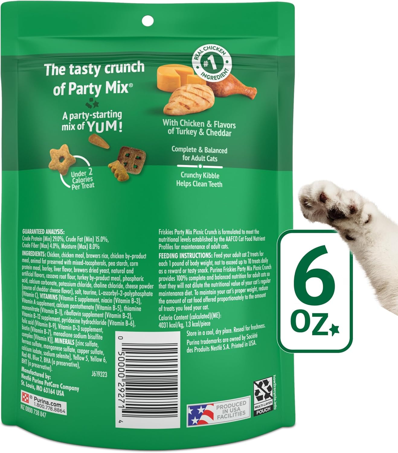 Purina Friskies Cat Treats, Party Mix Picnic Crunch - (Pack of 6) 6 Oz. Pouches