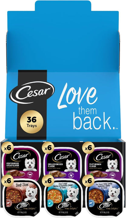 CESAR HOME DELIGHTS & Classic Loaf in Sauce Adult Wet Dog Food, Variety Pack