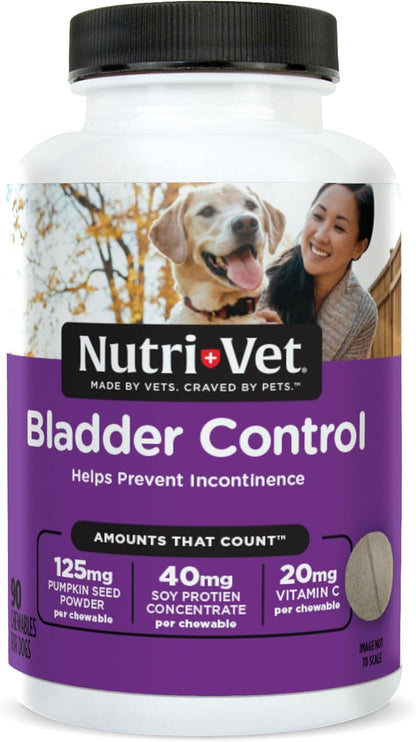 Nutri-Vet Bladder Control, Dog Bladder Control Supplement, Reduce Urinary Incontinence & Facilitate Bladder Emptying, 90 Chewable Tablets