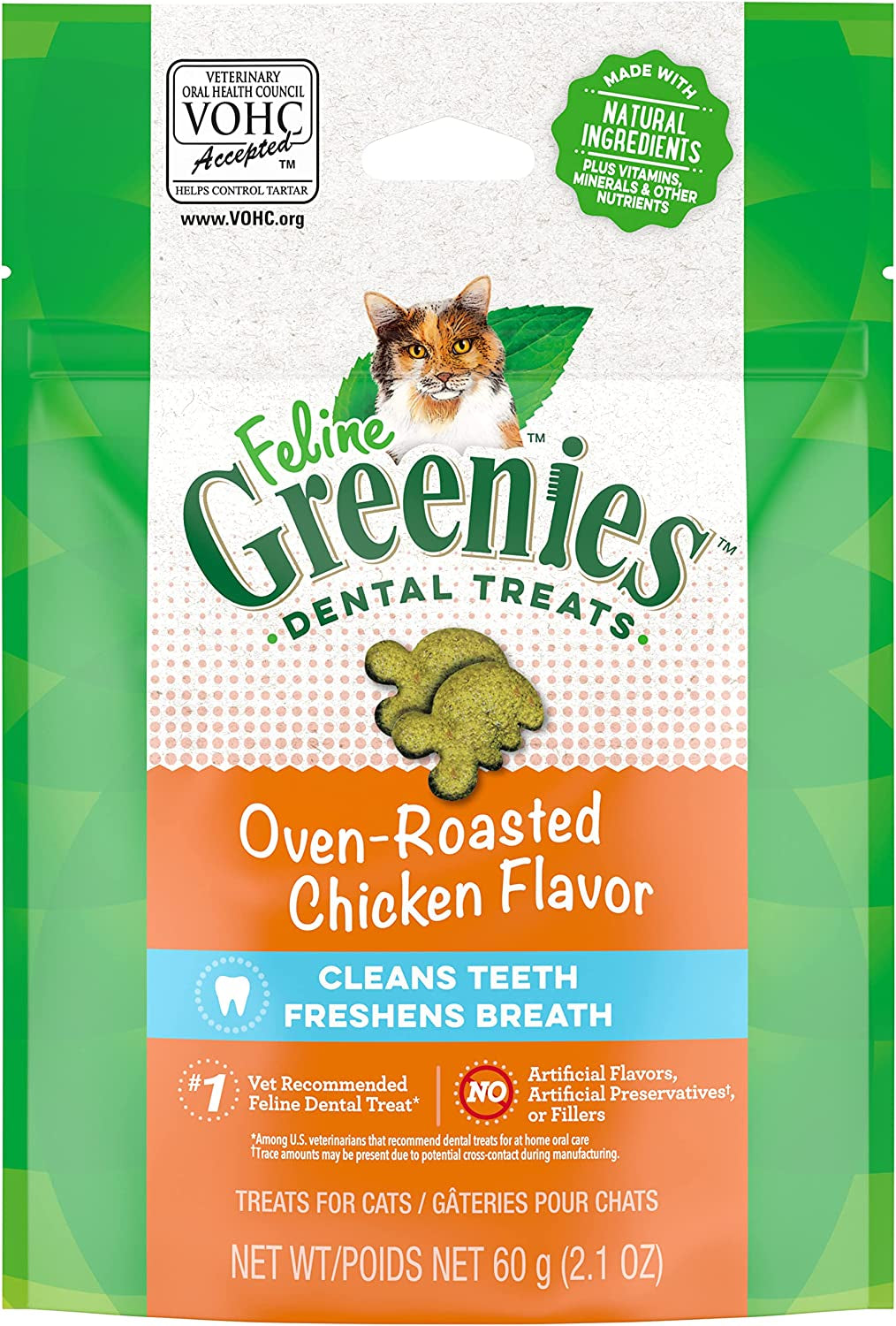 FELINE Adult Dental Cat Treats, Oven Roasted Chicken Flavor, 9.75 Oz. Tub