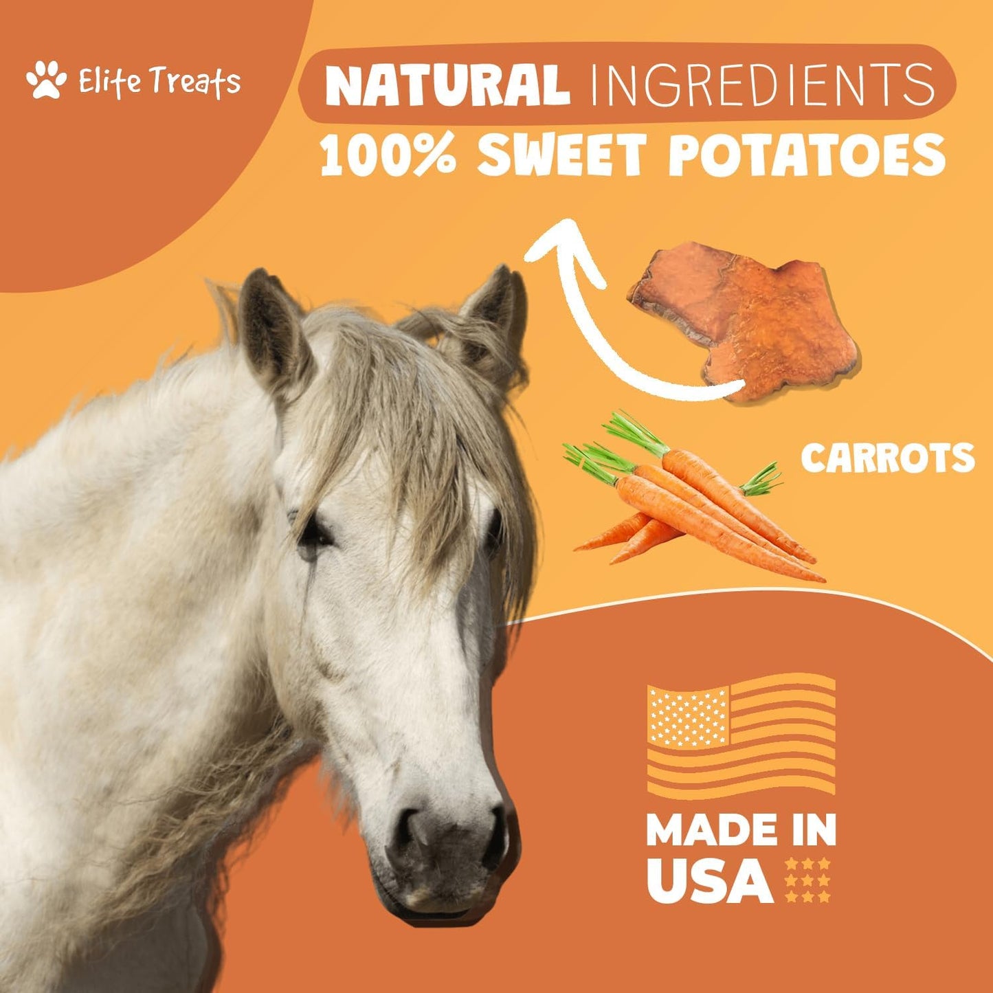 Horse Treats - Sweet Potato & Carrot, All Natural, Dehydrated Treat, Made in the USA for Horses, Ponies, Donkeys, Made with Real Sweet Potato Slices and Carrot Concentrate