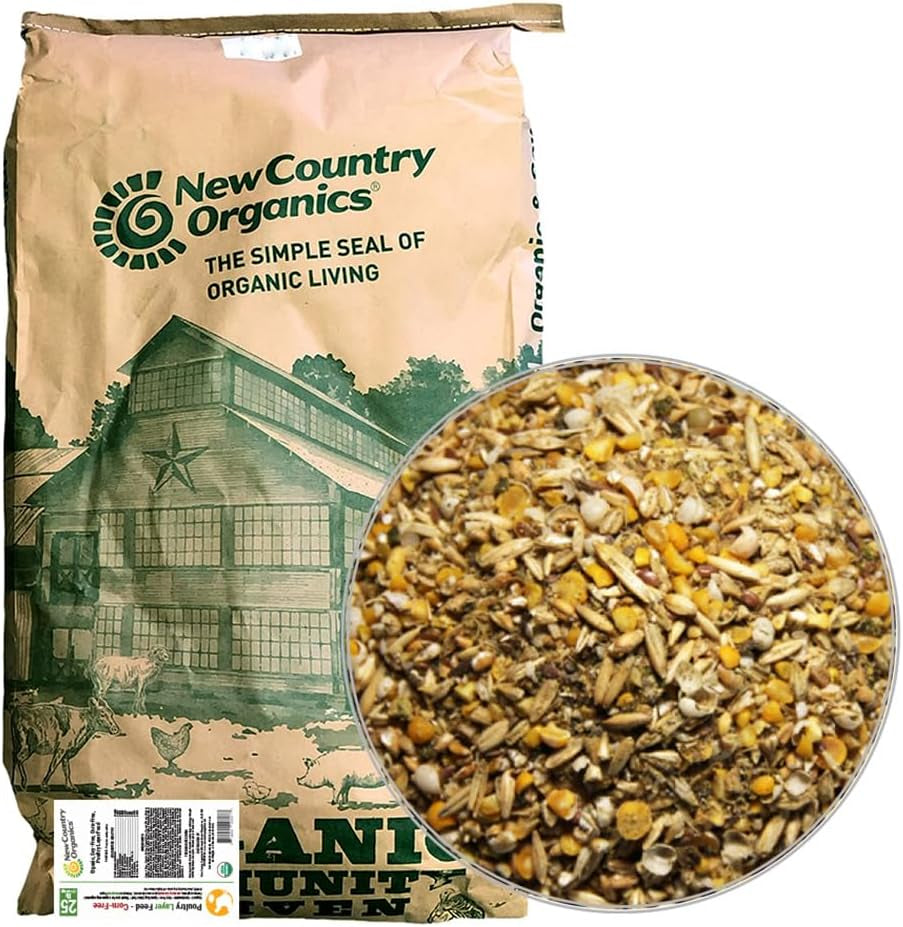 New Country Organics, Chicken Feed 25Lb, Corn-Free Classic Layer Chicken Feed for Laying Hens, Corn-Free and Soy-Free, 17% Protein, Certified Organic and Non-Gmo Chicken Food, 25Lbs Bag