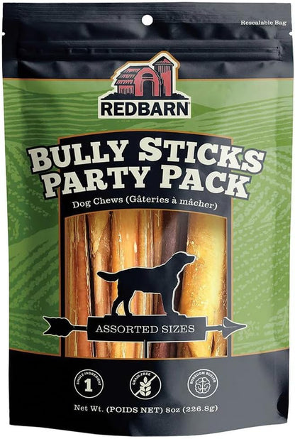 Redbarn All Natural Bully Sticks for Small & Large Dogs - Healthy Long Lasting Chews Variety Party Pack - 100% Beef Single Ingredient Low Odor Rawhide Free Dental Treats