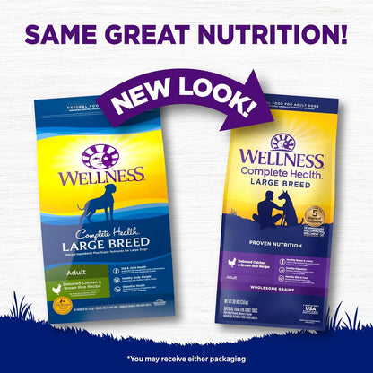 Wellness Complete Health Large Breed Adult Dry Dog Food, No Corn or Wheat, Made in USA with Real Meat, Natural Ingredients, Glucosamine, Probiotics & Omega Fatty Acids